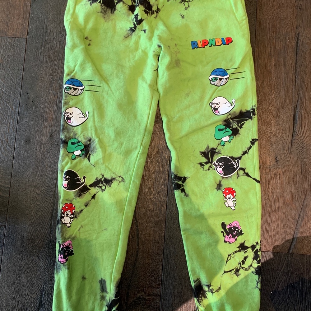 -comfy sweatpants never worn -green and blue tie dye